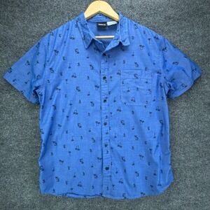 Disney Shirt Mens Large Blue Button Up All Over Palm Tree‎ Mickey Mouse Tropical